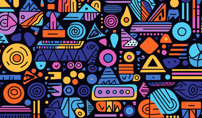 colorful geometric abstract doodle collage vector seamless pattern
