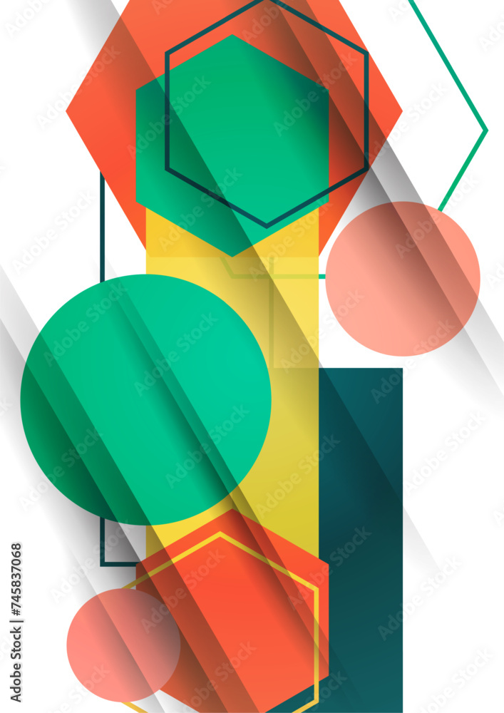 Poster abstract background from geometric shapes of circles, rectangles, hexagons. element for business bro