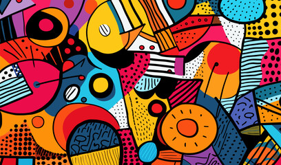 Obraz na płótnie Canvas colorful geometric abstract doodle collage vector seamless pattern