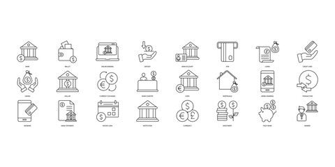 bank icons set. Set of editable stroke icons.Vector set of bank