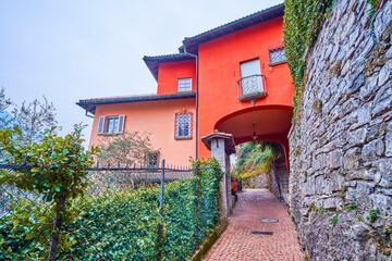 The building with arched passage on Olive Road, Lugano Lake, Lugano, Switzerland