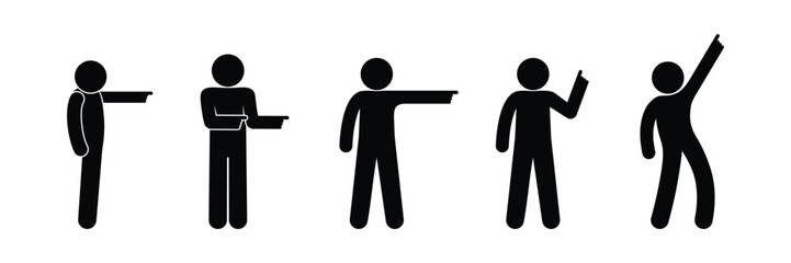 Icon man points direction, human silhouette figurine pointing finger up