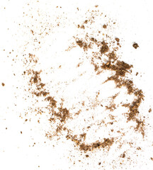 Dirty soil on white background, natural soil texture