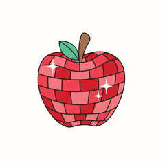 Hand drawn cute disco ball apple vector, disco ball school, red apple mirrorball vector