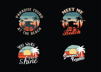 Summer retro t-shirt design vector set. summer beach vacation t-shirts, summer surfing t-shirt vector design. Retro vintage t-shirt design. Custom t-shirt design.