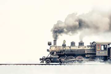 Old steam train on a white background