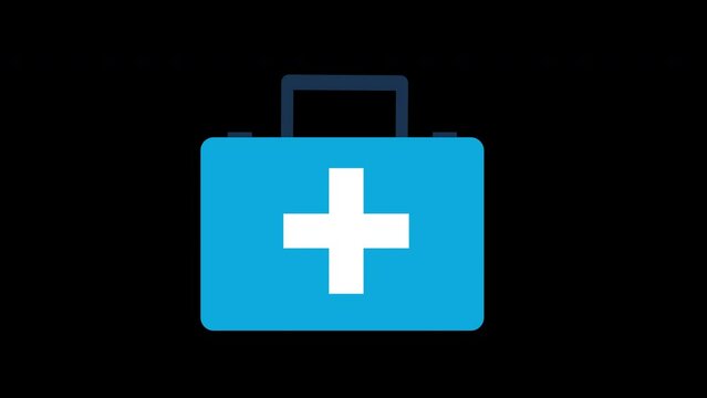 A blue first aid kit with a white cross concept loop animation video with alpha channel