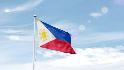 Philippines national flag cloth fabric waving on the sky.