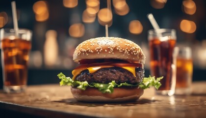 view of burgers with soda background image