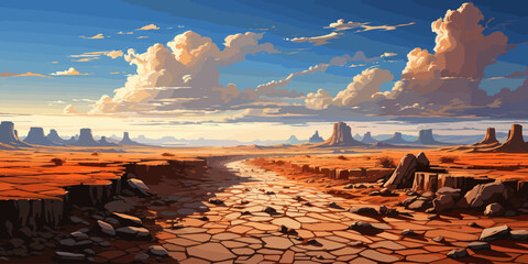 Crack in the desert panorama vector - obrazy, fototapety, plakaty