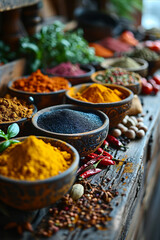 Fototapeta premium Spices and Flavors of the World: Closeup of exotic and aromatic spices.