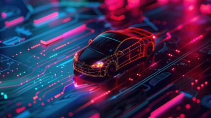 In the autonomous car concept, vehicle devices are connected to various sensors, enabling the computer to perform intelligent calculations, make decisions, and assist users - obrazy, fototapety, plakaty