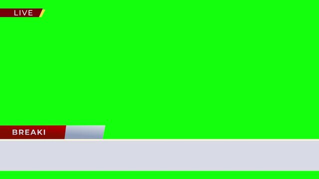 Breaking News - Lower third live breaking news brackground green screen and seamless looping ticker with blank text boxes.