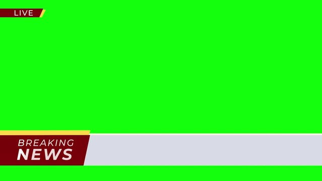 Breaking News - Lower third live breaking news brackground green screen and seamless looping ticker with blank text boxes.