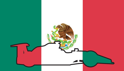 Mexican FLag With Generic Racing Car Silhouette