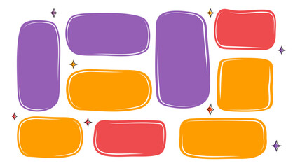 Set of frames for text. Vector illustration. Isolated. Textbox. doodle and hand drawn. Blank template. Shapes and figures. Minimalist trendy modern design. Square, rectangle, circle. Vibrant torn talk