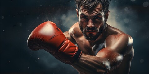 Boxer delivering powerful punches in action while wearing gloves. Concept Boxing, Athletic, Sports, Punching, Action Shot - obrazy, fototapety, plakaty