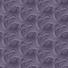 Fantasy abstract endless pattern with lilac satin stitch embroidery texture. Surreal purple metallic geometric print