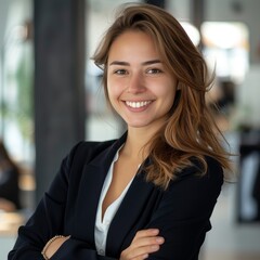 Portrait of a European woman businesswoman 25-35 years old against the background of the office