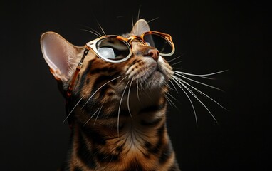 Bengal cat with sunglasses on a professional background