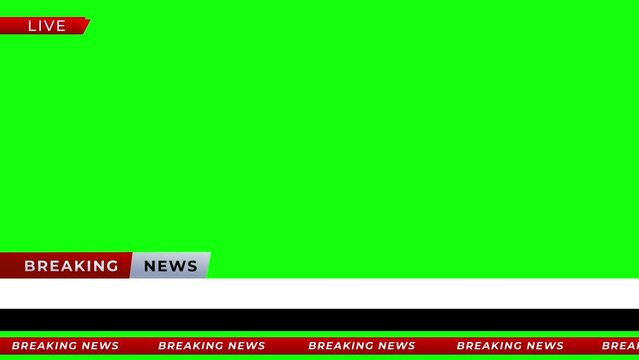 Breaking News - Lower third live breaking news brackground green screen and seamless looping ticker with blank text boxes.