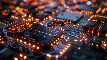 Obraz premium Macro Shot Of A Graphic Chip With Full Details. Microchip and Graphic Chip Background Concept