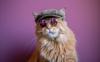 Norwegian Forest cat with sunglasses on a professional background