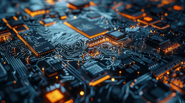 Macro Shot Of A Graphic Chip With Full Details. Microchip and Graphic Chip Background Concept