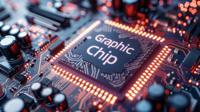Macro Shot Of A Graphic Chip With The Text "Graphic Chip" On The Graphic Chip. Graphic Chip Background Concept
