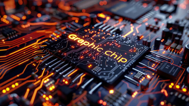 Macro Shot Of A Graphic Chip With The Text "Graphic Chip" On The Graphic Chip. Graphic Chip Background Concept