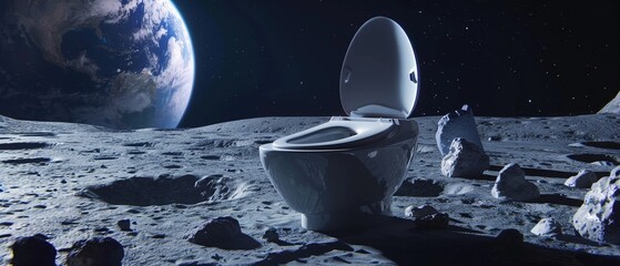 Moon set toilet with a view of Earth in front of Apollo astronaut en route a unique blend of space and humor - obrazy, fototapety, plakaty