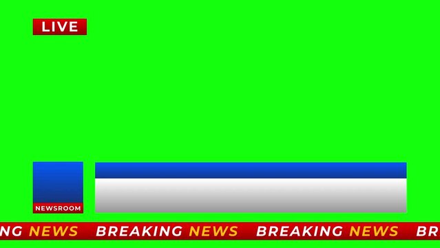 Breaking News - Lower third live breaking news brackground green screen and seamless looping ticker with blank text boxes.