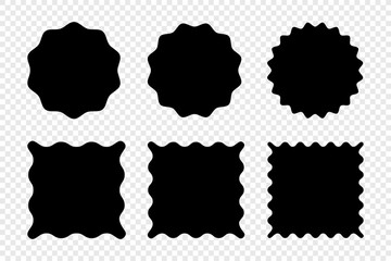 Zig zag edge square and circle shapes collection. Sale sticker vector - obrazy, fototapety, plakaty