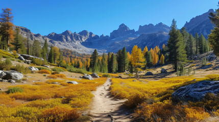 Obraz premium A beautiful mountain trail in early fall, perfect for hiking.