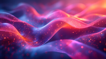 Shiny Surface of Abstract Waves Red Orange Blue and Purple Particles
