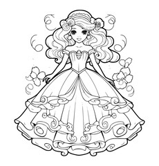 Princess with a beautiful dress coloring page