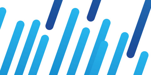 Blue background with white stripes lines. White transparent material shapes in random geometric pattern.