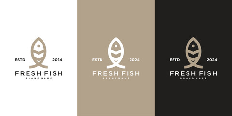 Seafood fresh fish logo design label. Premium Vector - obrazy, fototapety, plakaty