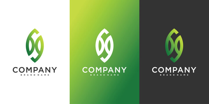 Number 6 and 9 logo design is combined with the shape of a leaf. Premium Vector