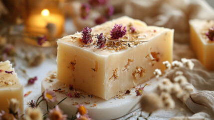 Soap homemade with dried flowers.