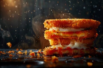Eggplant Parmesan: Slices of eggplant breaded and fried until golden brown, layered with marinara sauce and melted mozzarella cheese, then baked to bubbling perfection - obrazy, fototapety, plakaty