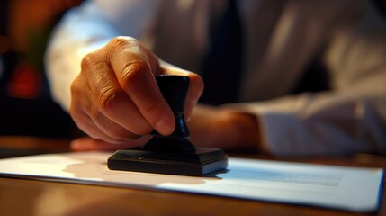 Closeup businessman hand is stamping on documents for a business contract