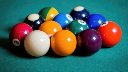 snooker balls set on a green table