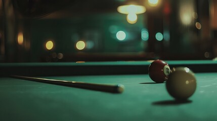 Someone is playing snooker in dark, Snooker playing, Snooker ball on a snooker table, Cue ball on the table, Focused ball, full frame balls, cue ball spotted near the edge of the pocket, billiard