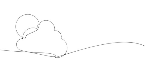 A single line drawing of a cloud. Continuous line sun icon. One line icon. Vector illustration