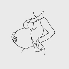 simple sketch of a pregnant woman, a girl with big breasts holds her belly 