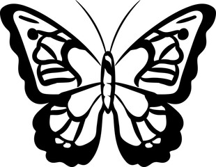 Hand-drawn butterfly icon, black and white butterfly icon