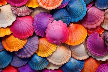 Closeup of colorful scallops background - obrazy, fototapety, plakaty