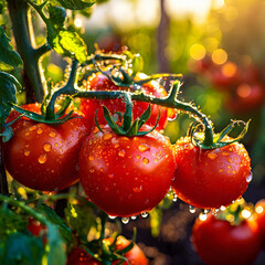 Dojrzałe, pyszne, czerwone pomidory, tapeta, dekoracja. Generative AI - obrazy, fototapety, plakaty