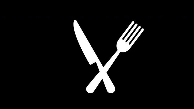 a fork and knife icon concept loop animation video with alpha channel